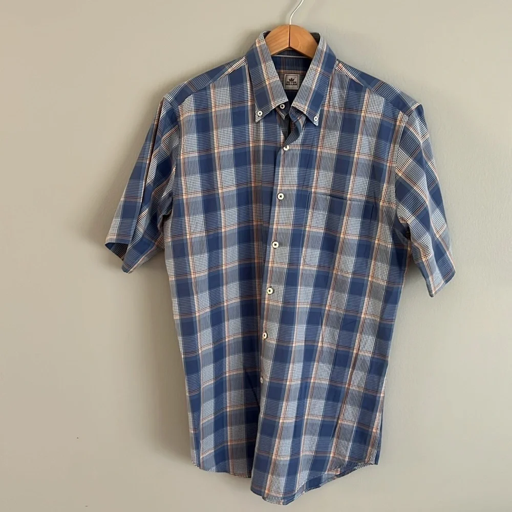 Peter Millar Men’s Blue and White Casual Short Sleeve Button Down Shirt Medium - Picture 3 of 9